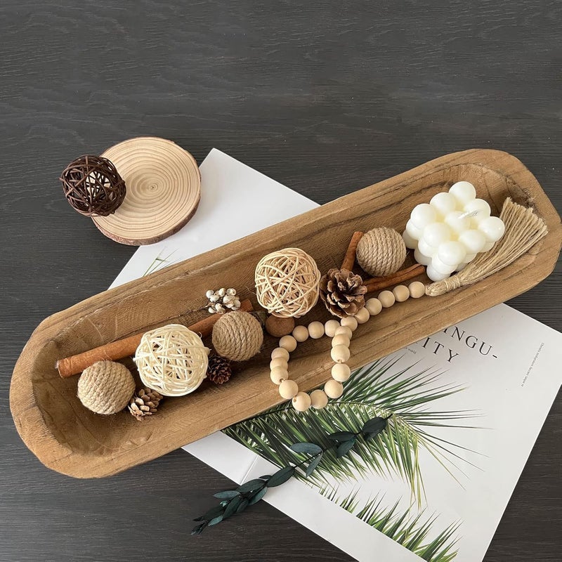 BEDAZE Wooden Dough Bowls Decorative，Rustic Bread Long Bowls Decor Wood Tray, Hand Carved For Table Centerpiece Decor, Home Decor (20 * 6 * 2 inch Brown) - Image 1